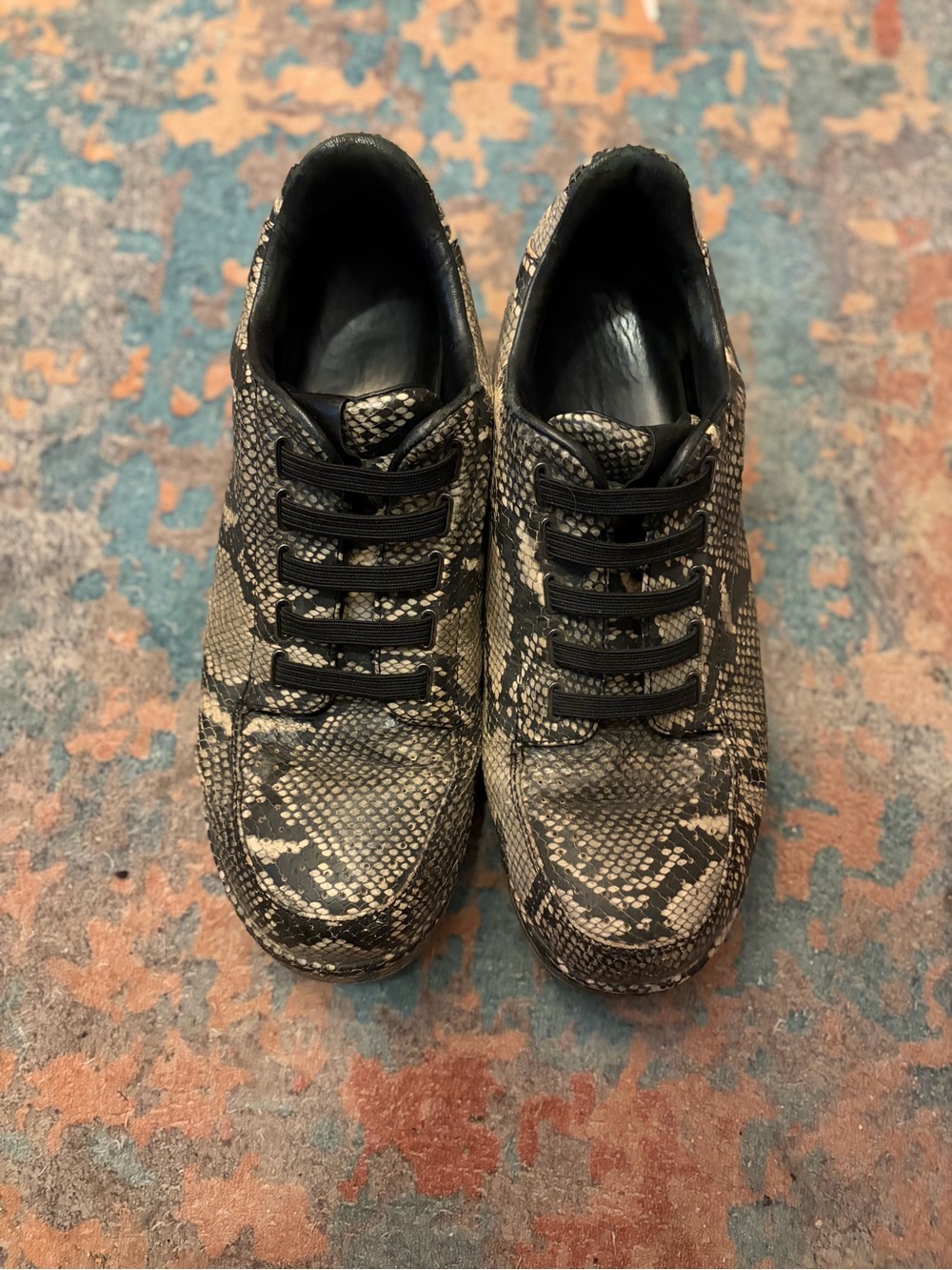 3.1 Phillip Lim Men's Snake-Print Sneakers in Black and Tan